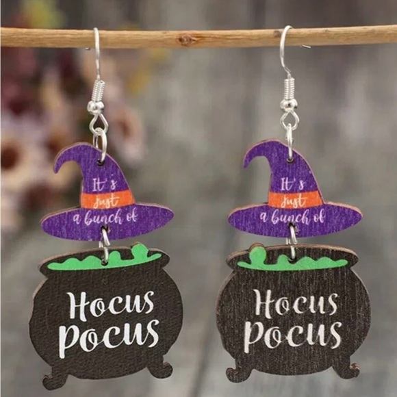 Hocus Pocus Wooden Dangle Earrings (2.8 Inches In Length) - Picture 1 of 4